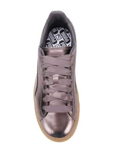 Shop Puma Basket Metallic Sneakers In Silver
