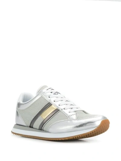 Shop Tommy Hilfiger Metallic Panel Sneakers In Grey