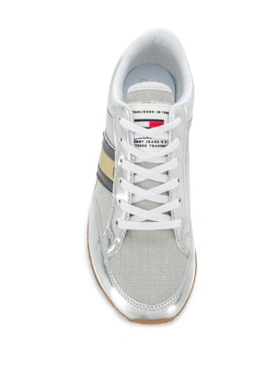 Shop Tommy Hilfiger Metallic Panel Sneakers In Grey