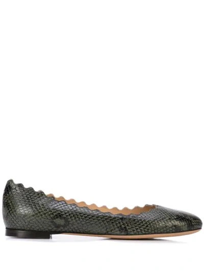 CHLOÉ SNAKESKIN BALLERINA SHOES - 绿色