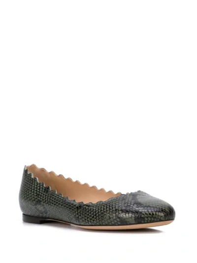 CHLOÉ SNAKESKIN BALLERINA SHOES - 绿色