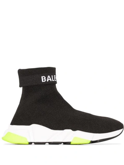 Balenciaga Speed Logo-intarsia Stretch-knit High-top Sneakers In Black |  ModeSens
