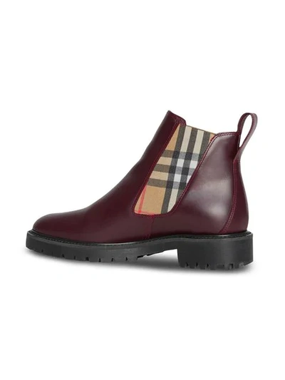 Shop Burberry Vintage Check Detail Leather Chelsea Boots In Red