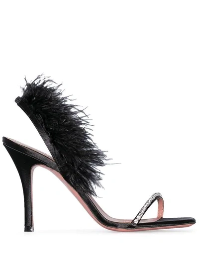 Shop Amina Muaddi Black Adwoa 95 Feather Back Crystal Sandals