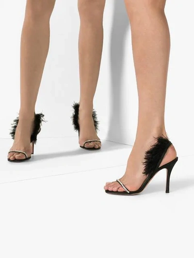 AMINA MUADDI BLACK ADWOA 95 FEATHER BACK CRYSTAL SANDALS - 黑色