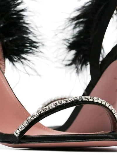 Shop Amina Muaddi Black Adwoa 95 Feather Back Crystal Sandals