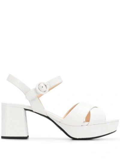 Shop Prada Block Heel Sandals In White