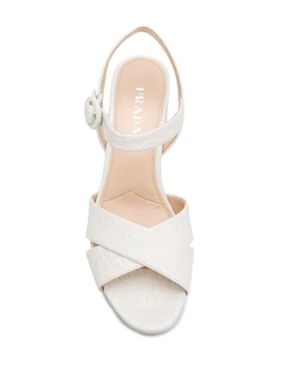 Shop Prada Block Heel Sandals In White