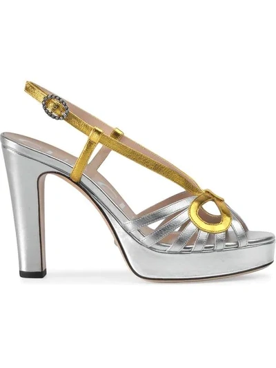 Shop Gucci Metallic Leather Sandal In Silver