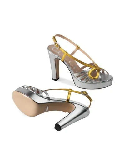 Shop Gucci Metallic Leather Sandal In Silver