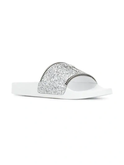 Shop Giuseppe Zanotti Glitter Logo Slides In Silver