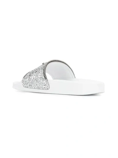 Shop Giuseppe Zanotti Glitter Logo Slides In Silver