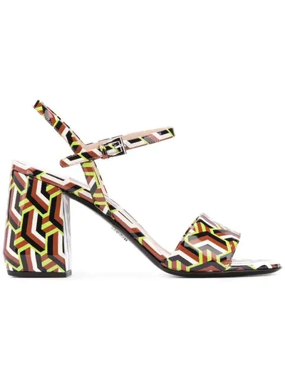 Shop Prada Printed Sandals In Brown ,green