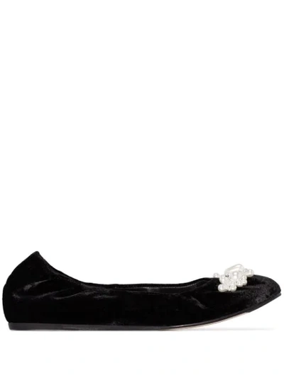 Shop Simone Rocha Beaded Velvet Ballerina Shoes In Black