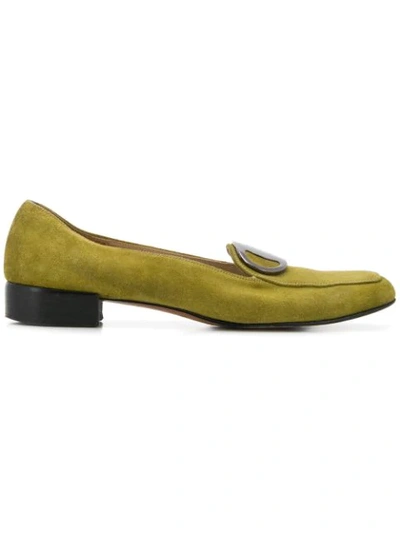 Pre-owned Ferragamo 2000's Logo Buckle Loafers In Green