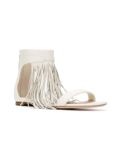 Shop Alexander Mcqueen Fringed Flat Sandals In White