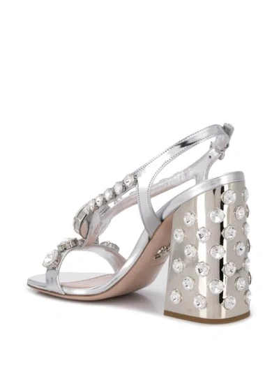 Shop Miu Miu Embellished Leather Sandals In Silver