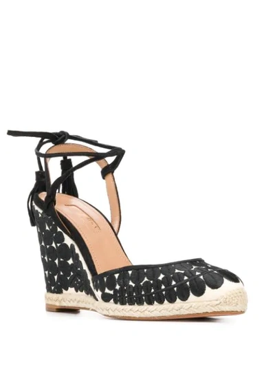 Shop Aquazzura Embroidered Wedge Espadrilles In Black