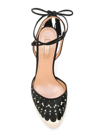 Shop Aquazzura Embroidered Wedge Espadrilles In Black