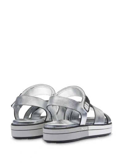 Shop Prada Metallic Strappy Sandals In Silver