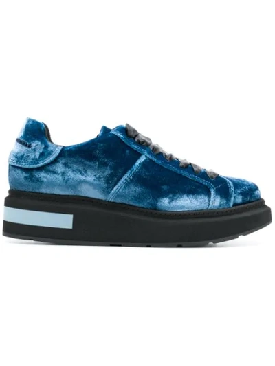 Shop Manuel Barcelò Manuel Barceló Lace-up Velvet Trainers - Blue