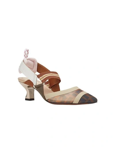 Fendi Multicolor Mesh Colibrì Slingback Heels In Brown