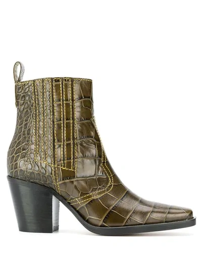 Shop Ganni Callie Western Boots In Green