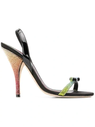 Shop Marco De Vincenzo Sandals With Bow And Rainbow Heel In Black