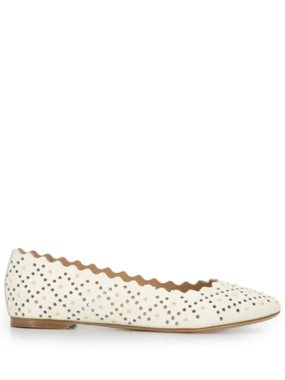 Shop Chloé Scalloped Edge Ballerina Shoes In Neutrals