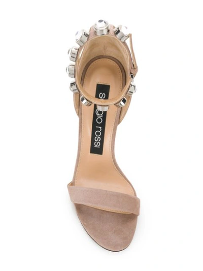 SERGIO ROSSI SR1水晶镶嵌踝带凉鞋 - 中性色