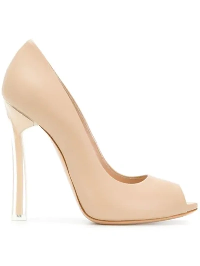 Shop Casadei Peep Toe Pumps - Neutrals