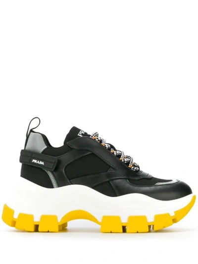 Shop Prada Pegasus Chunky Sneakers In Black