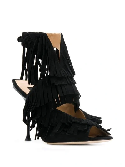 Shop Sergio Rossi Open-toe Fringed Sandals In Black