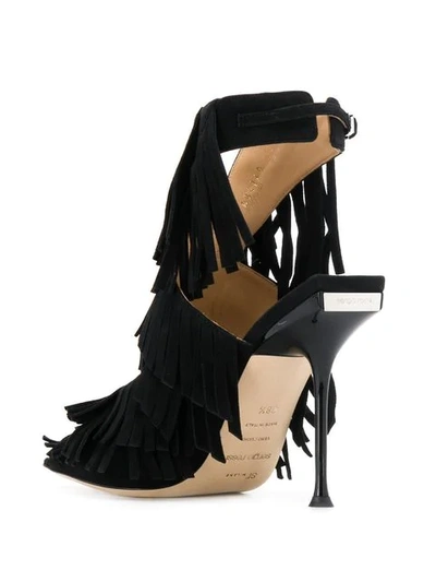 SERGIO ROSSI OPEN-TOE FRINGED SANDALS - 黑色