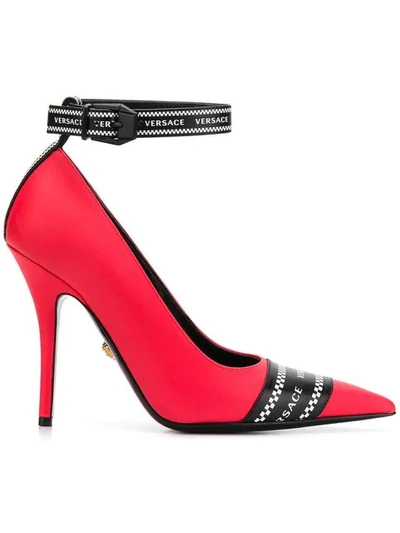 Shop Versace Ankle Strap Pumps In Red