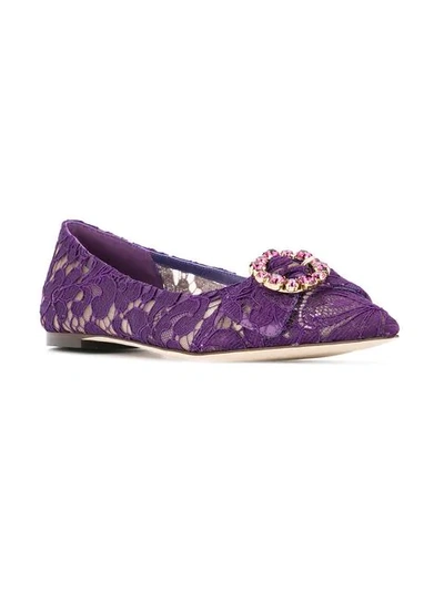 Shop Dolce & Gabbana Lace Ballerina Flats In Purple