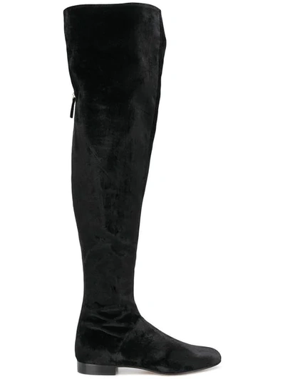 Shop Alberta Ferretti Velvet Over-the-knee Boots In Black