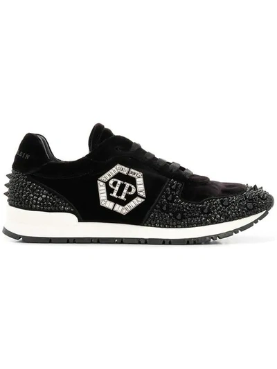 Shop Philipp Plein Embellished Sneakers In Black