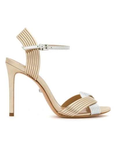 Shop Schutz Ribbed-style Strappy Sandals In Metallic