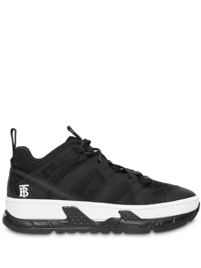 Shop Burberry Monogram Motif Mesh And Nubuck Sneakers In Black