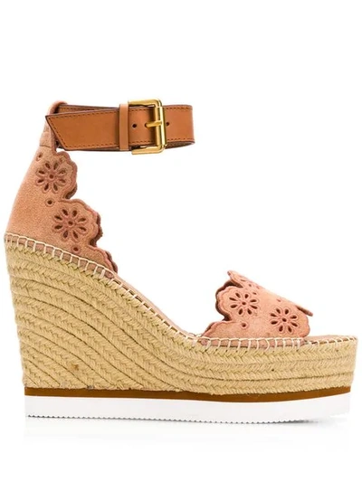 SEE BY CHLOÉ ANKLE STRAP WEDGES - 大地色