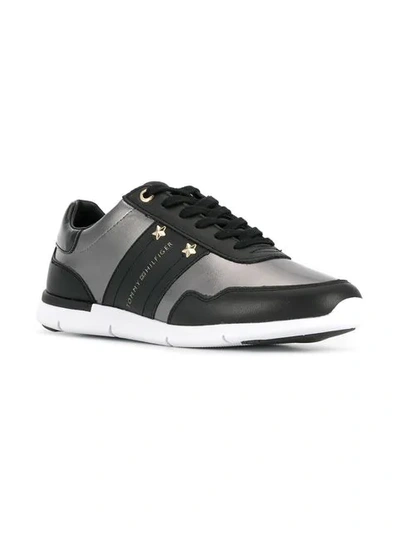 Shop Tommy Hilfiger Metallic Panel Leather Sneakers In Black