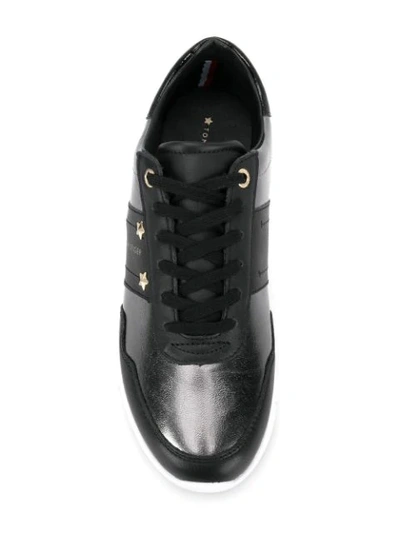 Shop Tommy Hilfiger Metallic Panel Leather Sneakers In Black