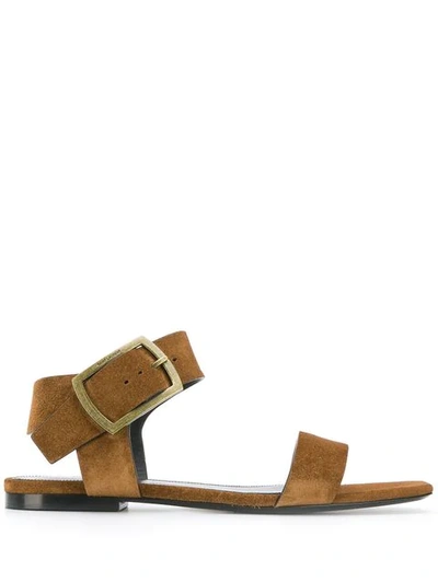 Shop Saint Laurent Buckle Sandals In Brown