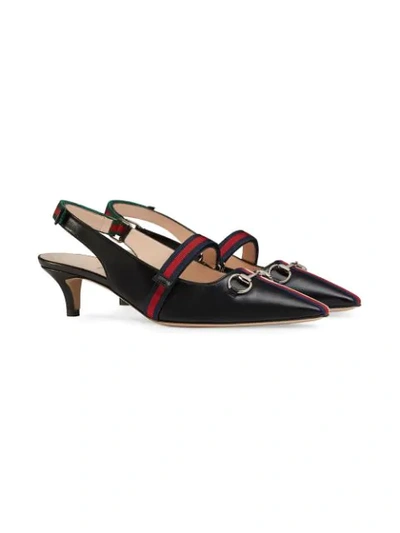 Shop Gucci Mid-heel Pump With Web In Black