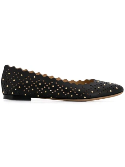 Shop Chloé Scalloped Edge Ballerina Shoes In Black