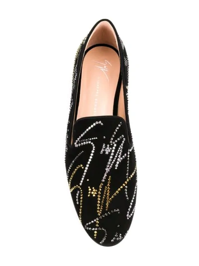 Shop Giuseppe Zanotti Embellished Logo Loafers In Black