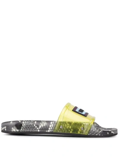 Shop Versace Snakeskin Print Slides In Yellow