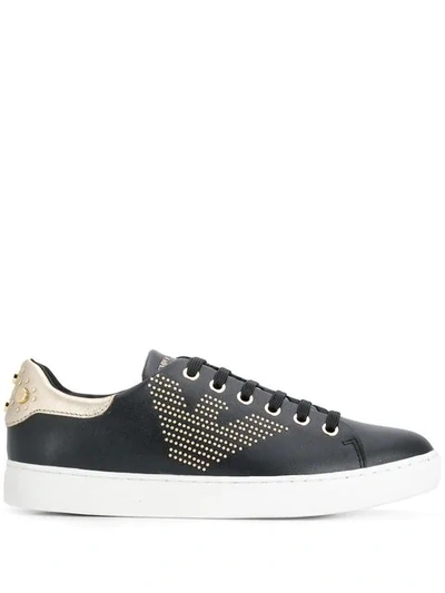 Shop Emporio Armani Studded Logo Sneakers In Black