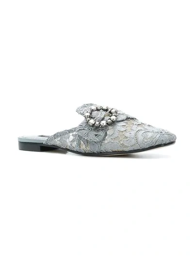 Shop Dolce & Gabbana Jackie Flat Mules In Grey